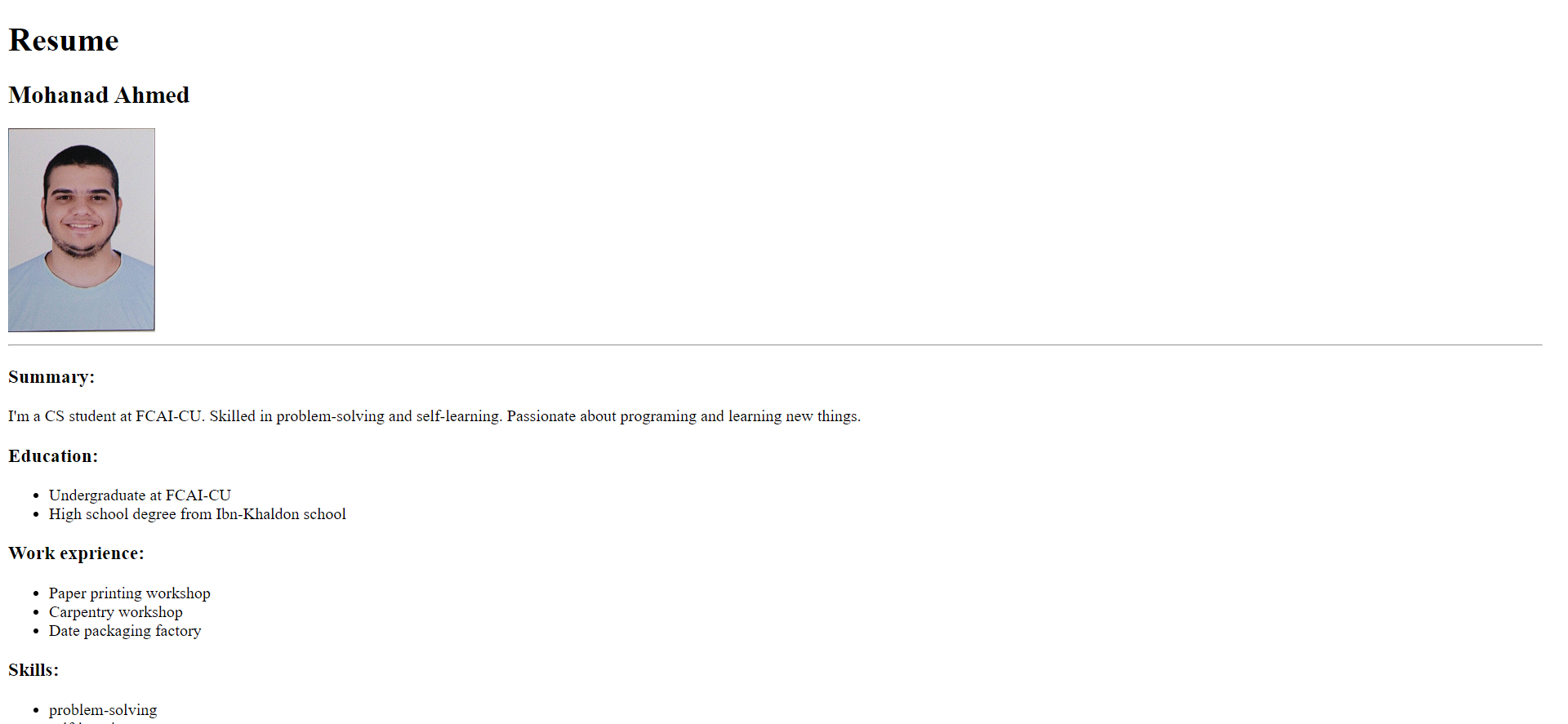 My first resume preview